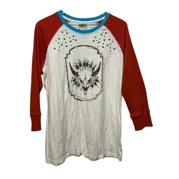 Ariat Studded Cow Skull Women's Shirt Cream XXL - Picture 1 of 5